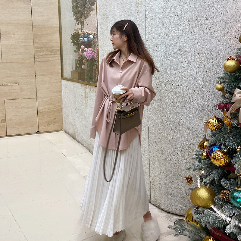 Wool Pleated High-Waist Versatile Midi Skirt