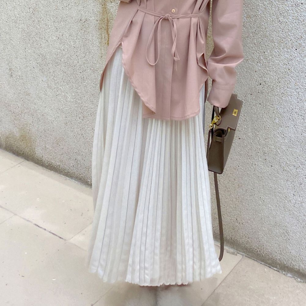 Wool Pleated High-Waist Versatile Midi Skirt