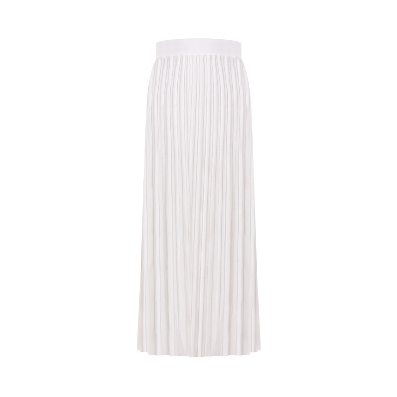 Wool Pleated High-Waist Versatile Midi Skirt