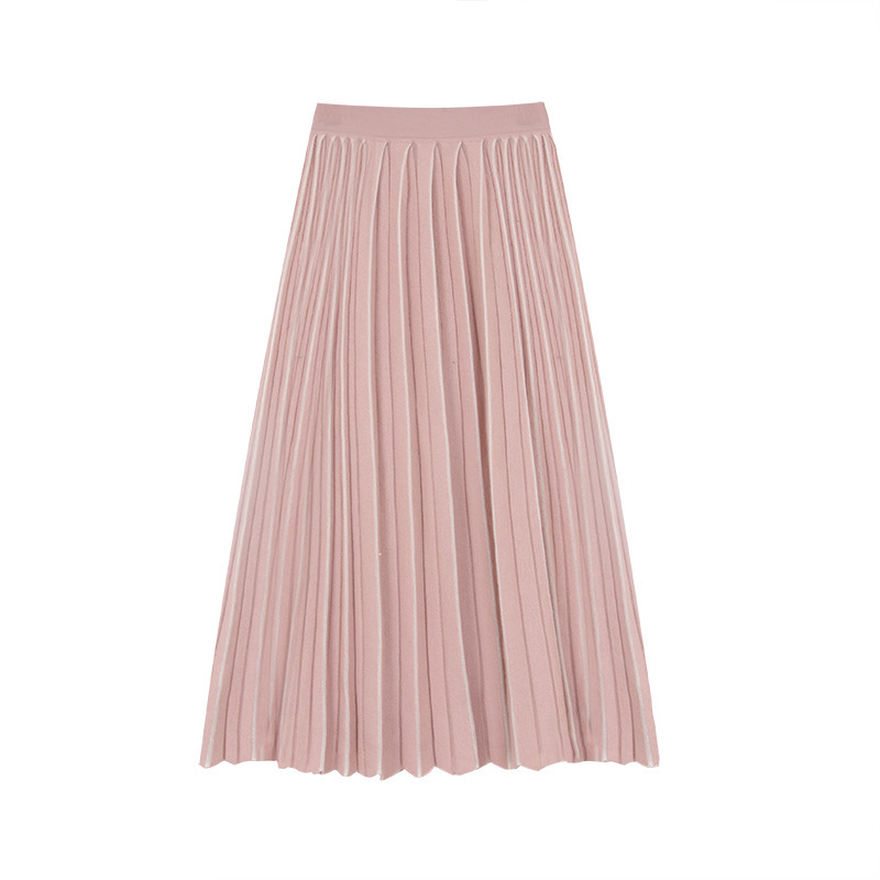Wool Pleated High-Waist Versatile Midi Skirt