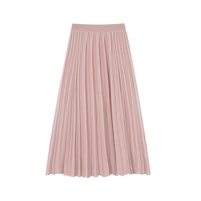 Wool Pleated High-Waist Versatile Midi Skirt 02