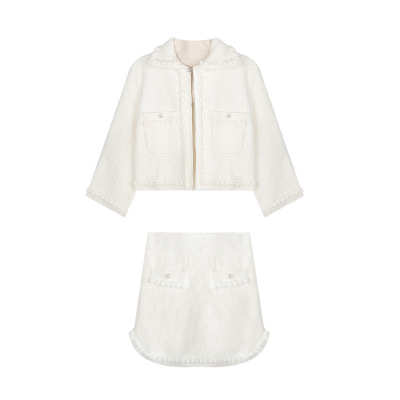 3D Handwoven Ribbon Peter Pan Collar Jacket & Skirt Set 01