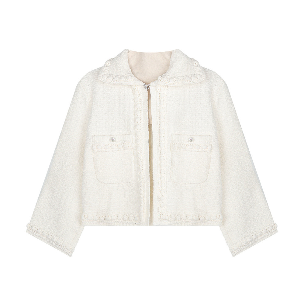 3D Handwoven Ribbon Peter Pan Collar Jacket & Skirt Set
