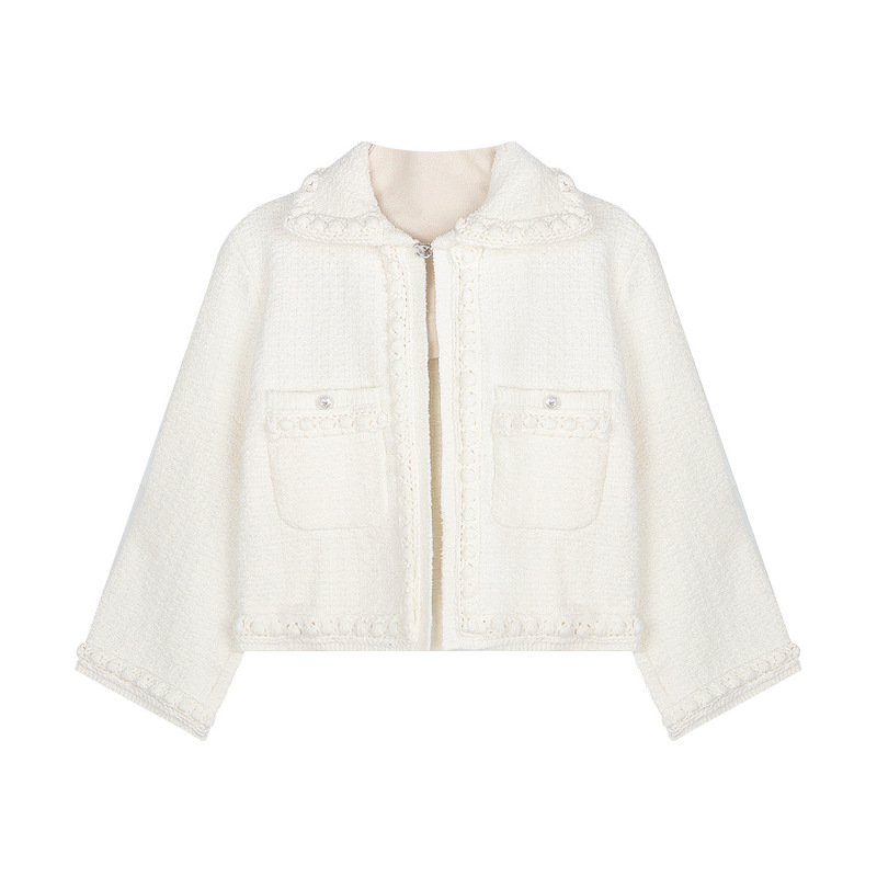 3D Handwoven Ribbon Peter Pan Collar Jacket & Skirt Set