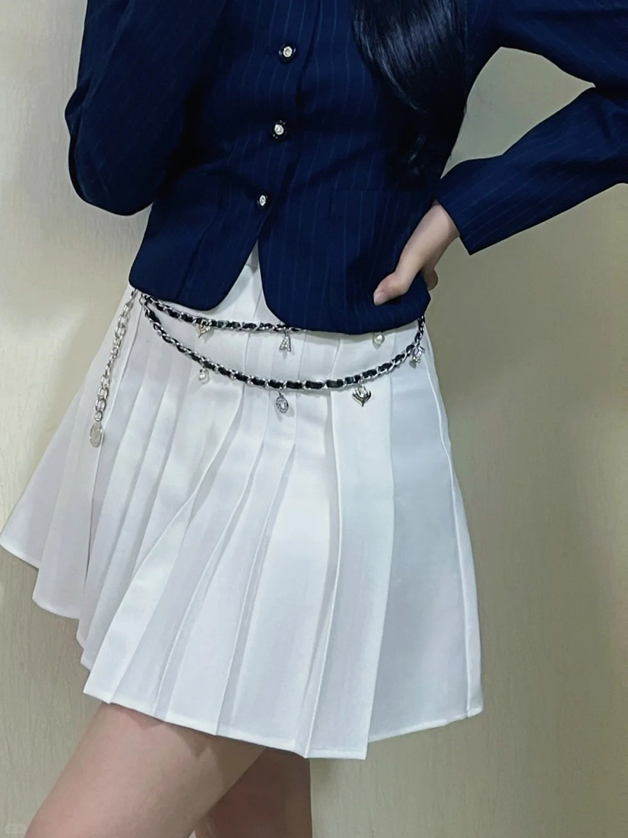 Academic Style High-Waisted A-Line Pleated Skirt