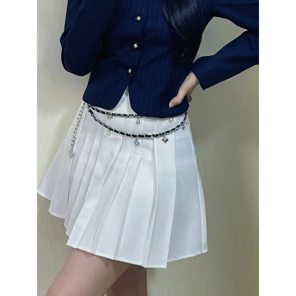 Academic Style High-Waisted A-Line Pleated Skirt