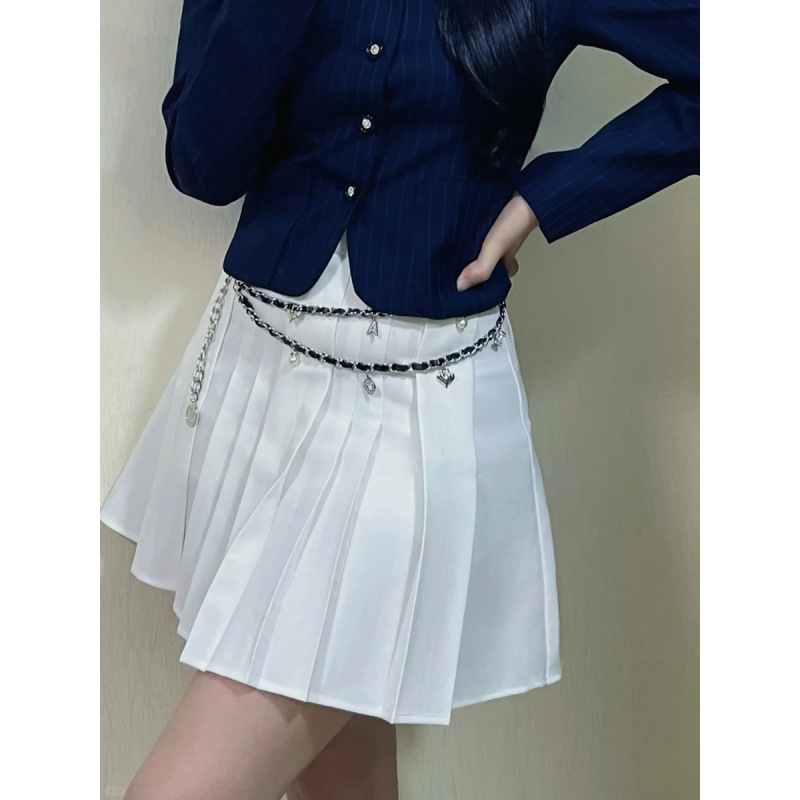 Academic Style High-Waisted A-Line Pleated Skirt