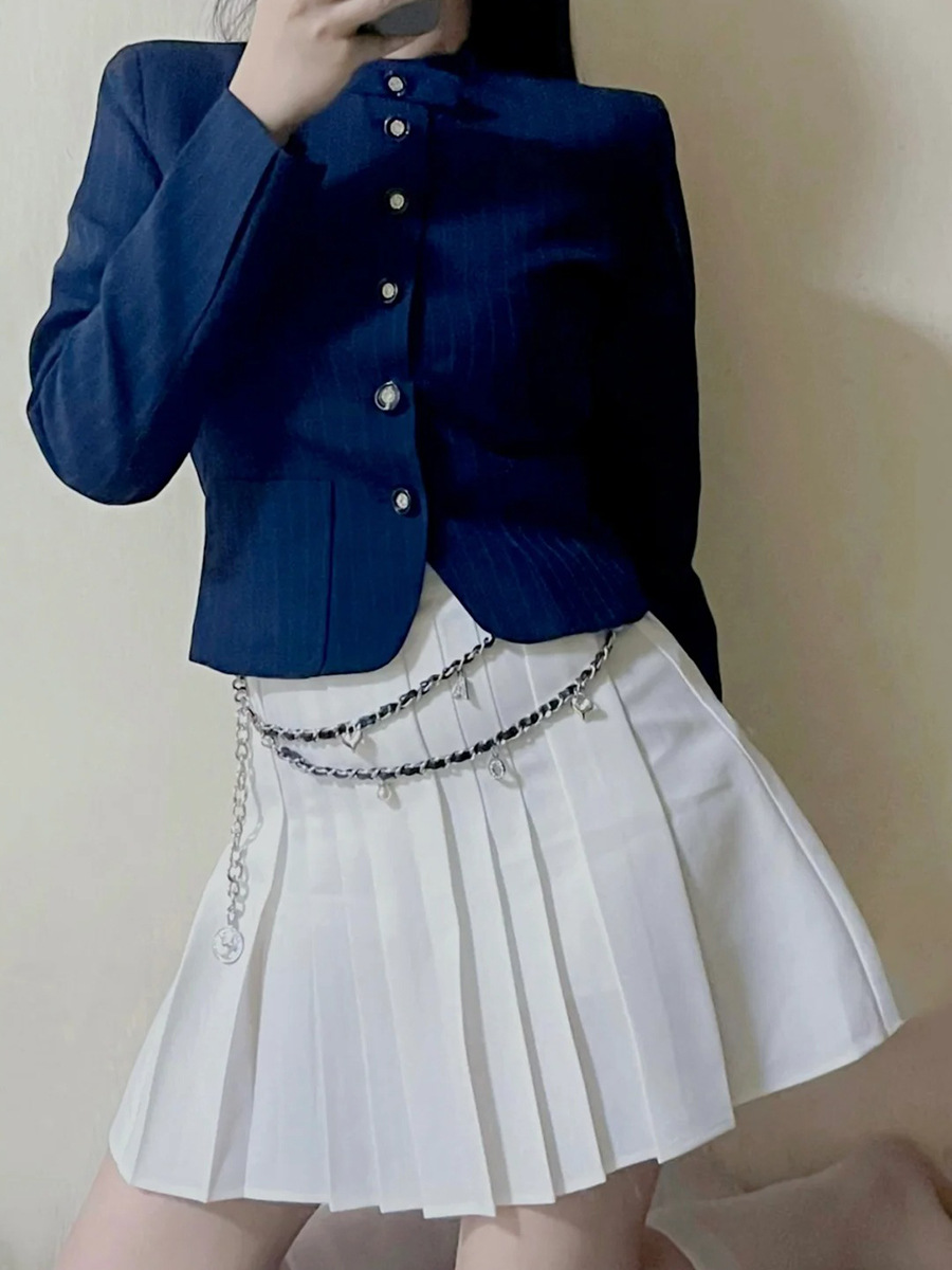 Academic Style High-Waisted A-Line Pleated Skirt