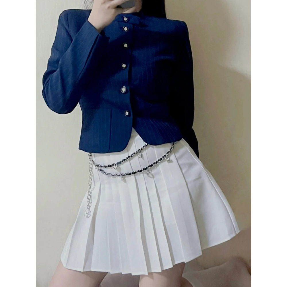 Academic Style High-Waisted A-Line Pleated Skirt