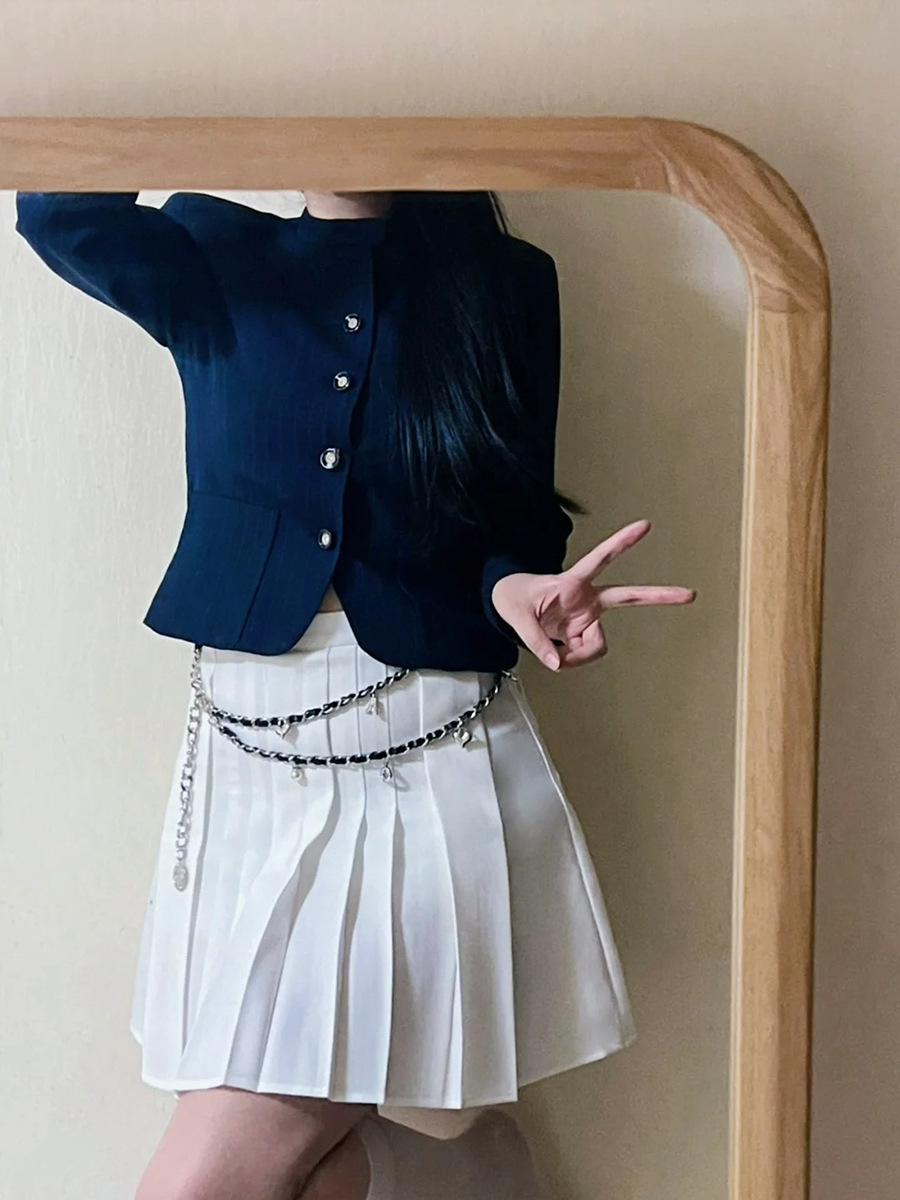 Academic Style High-Waisted A-Line Pleated Skirt