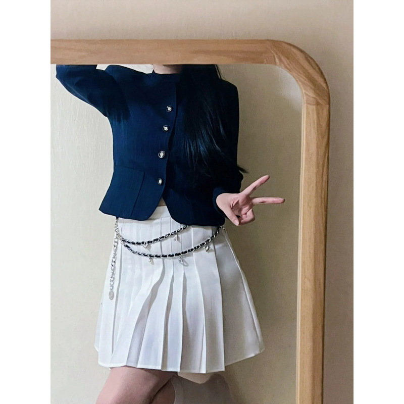 Academic Style High-Waisted A-Line Pleated Skirt