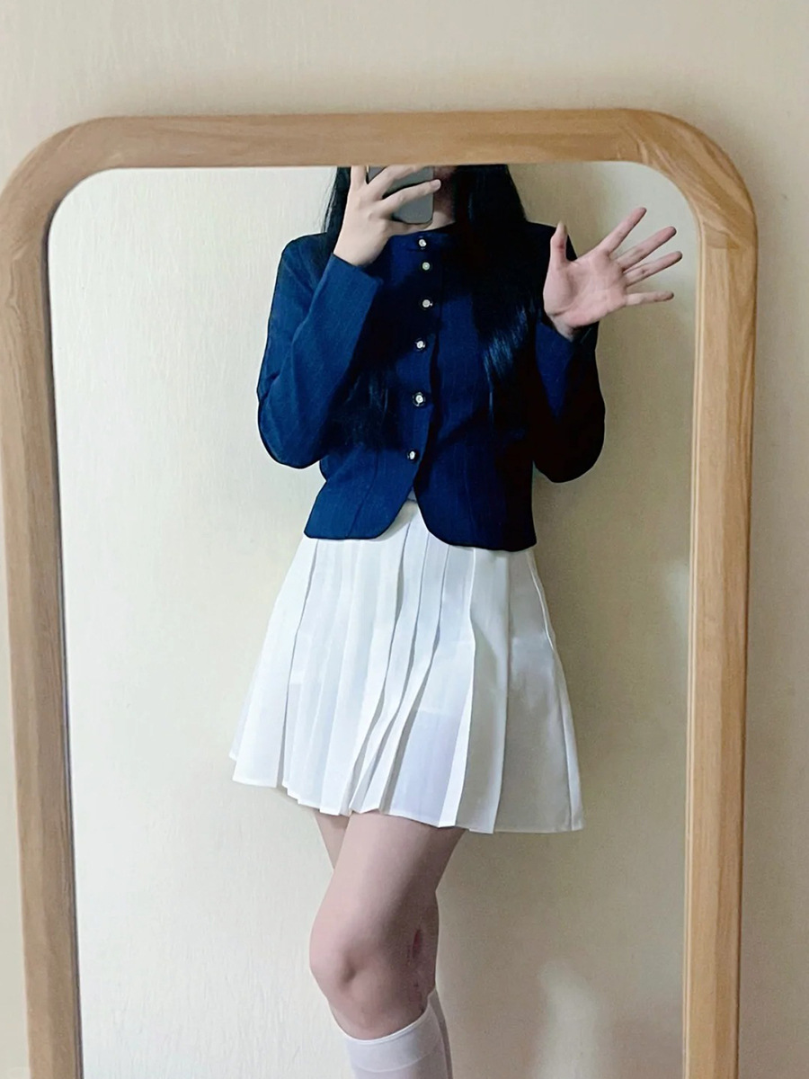 Academic Style High-Waisted A-Line Pleated Skirt