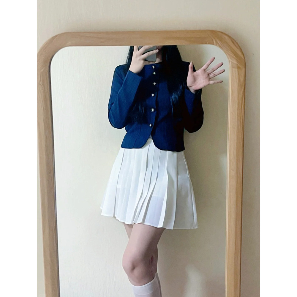 Academic Style High-Waisted A-Line Pleated Skirt