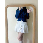 Academic Style High-Waisted A-Line Pleated Skirt