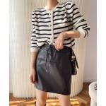 Black Drawstring Casual Mini Leather Skirt