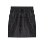 Black Drawstring Casual Mini Leather Skirt