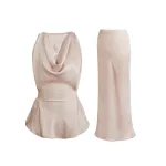 Elegant Flowing Collar Sleeveless Top & Slim-Fit Skirt Set