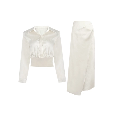 Elegant Waist-Cinched Shirt & Mermaid Skirt Set 01