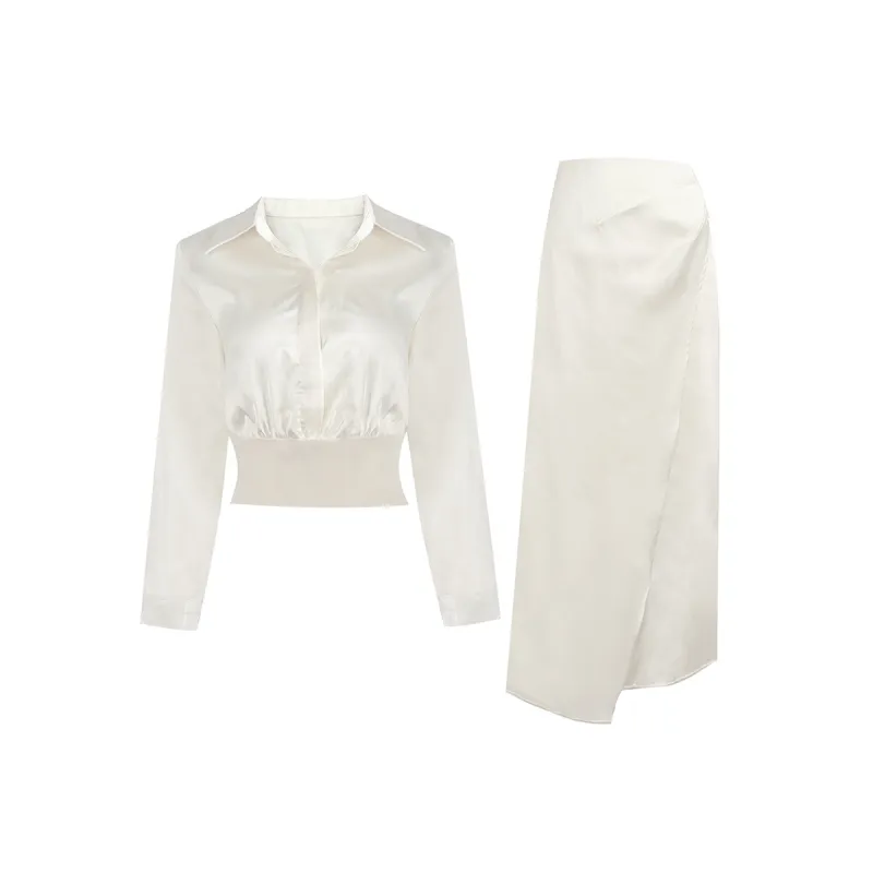 Elegant Waist-Cinched Shirt & Mermaid Skirt Set
