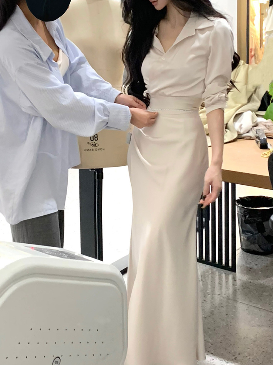 Elegant Waist-Cinched Shirt & Mermaid Skirt Set