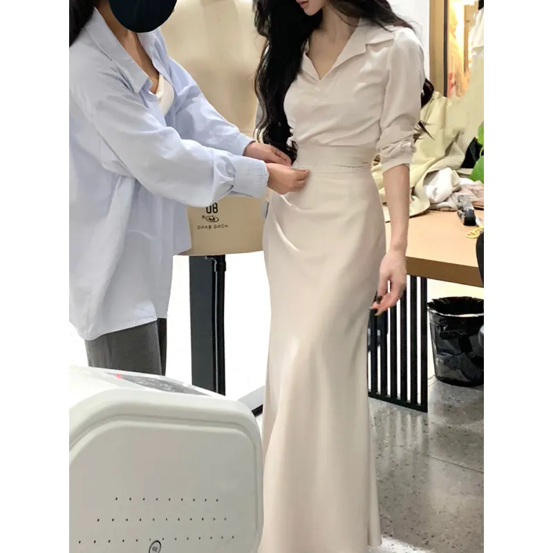 Elegant Waist-Cinched Shirt & Mermaid Skirt Set