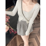 Floral-Patterned/Plain A-Line Skirt