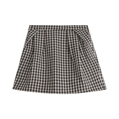 Floral-Patterned/Plain A-Line Skirt 01