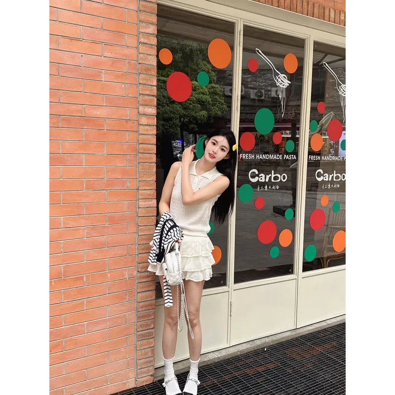 Lace-Trimmed Knit Set: Cropped Top & Skirt