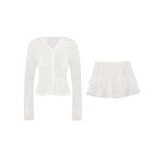 Lace-Trimmed Knit Set: Cropped Top & Skirt