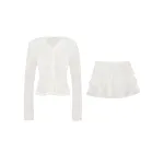 Lace-Trimmed Knit Set: Cropped Top & Skirt