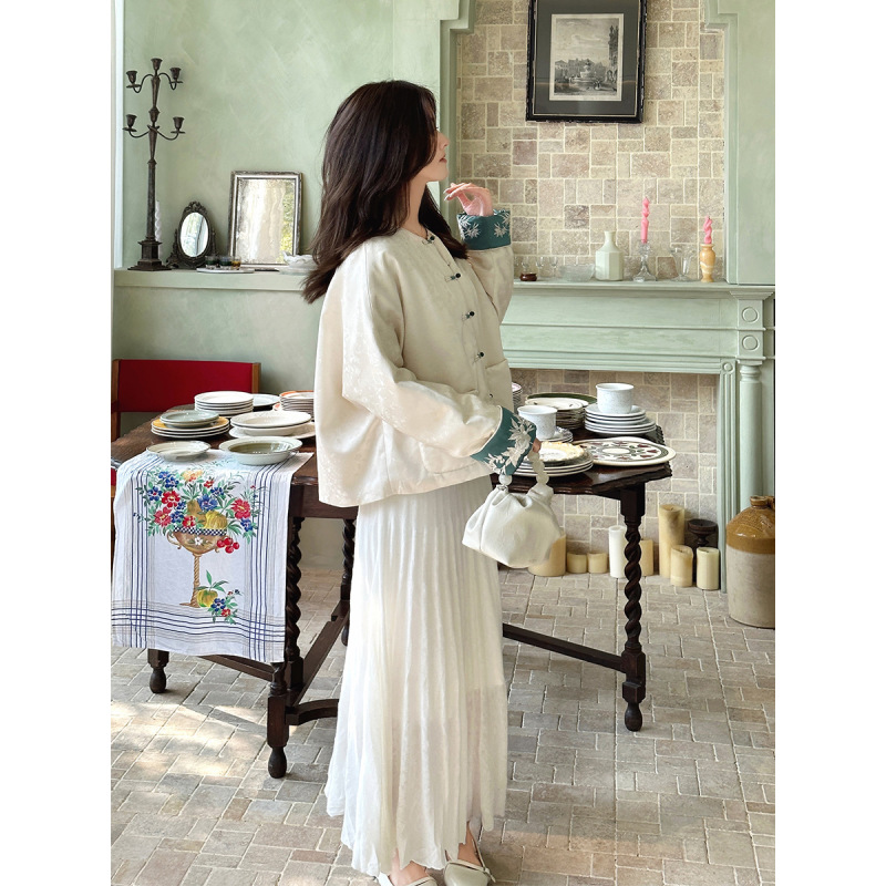 Linen White Pleated Midi Skirt