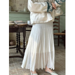 Linen White Pleated Midi Skirt