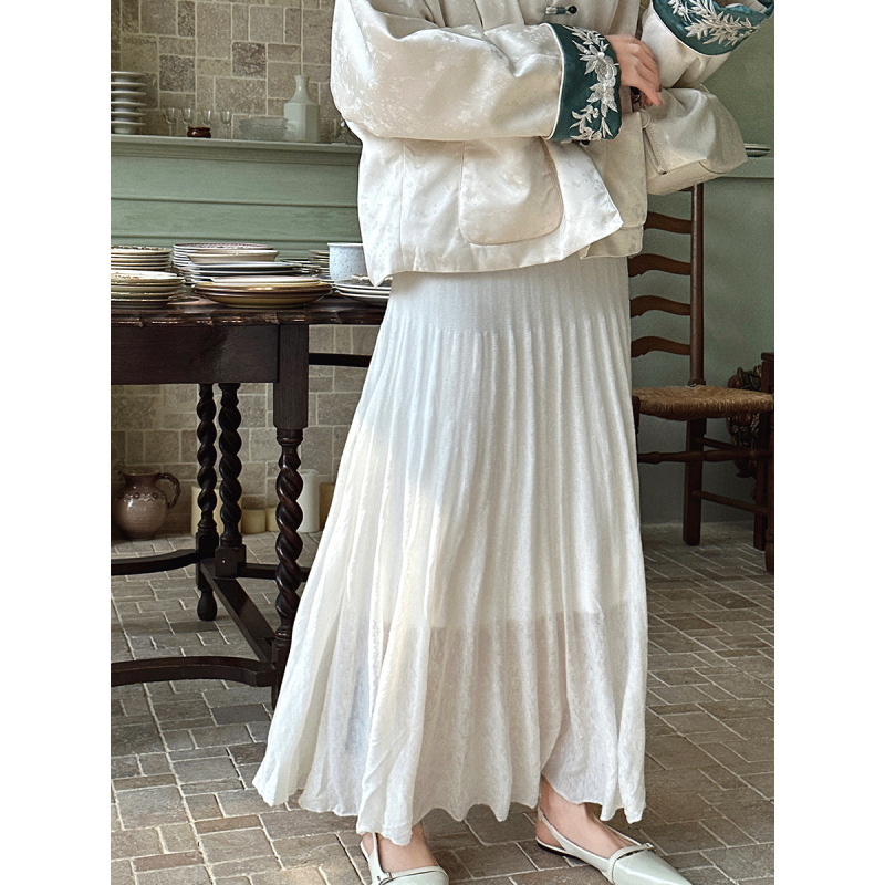 Linen White Pleated Midi Skirt