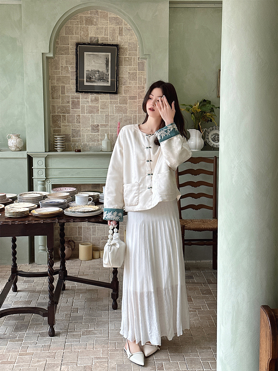 Linen White Pleated Midi Skirt