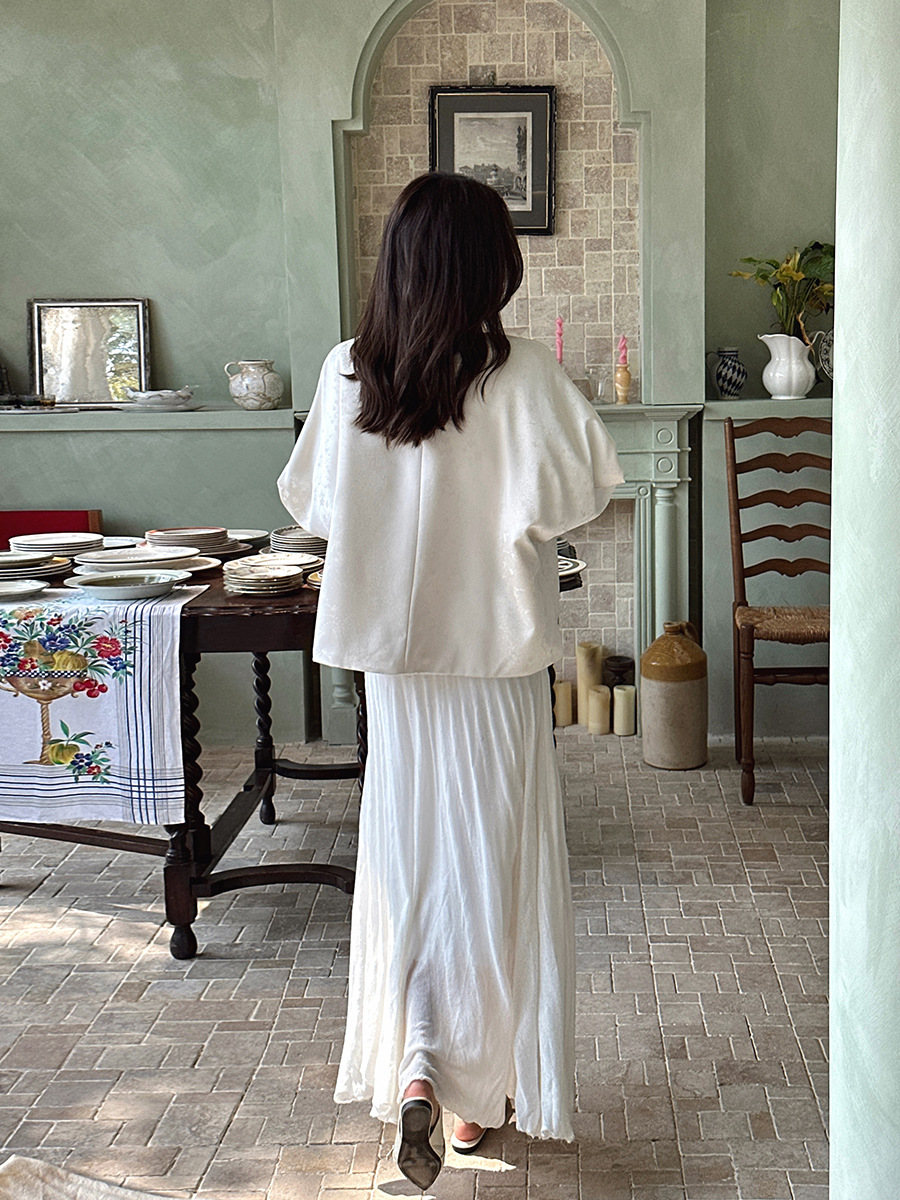 Linen White Pleated Midi Skirt