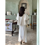 Linen White Pleated Midi Skirt
