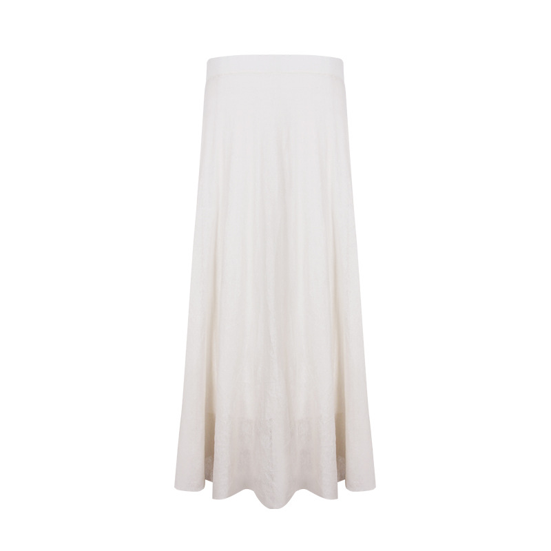 Linen White Pleated Midi Skirt