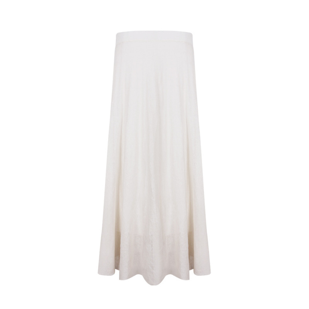 Linen White Pleated Midi Skirt