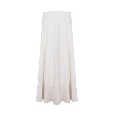 Linen White Pleated Midi Skirt 01