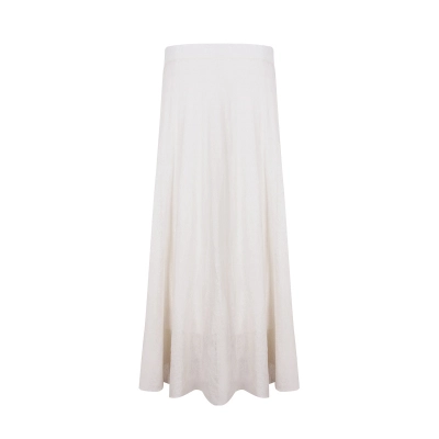 Linen White Pleated Midi Skirt 01