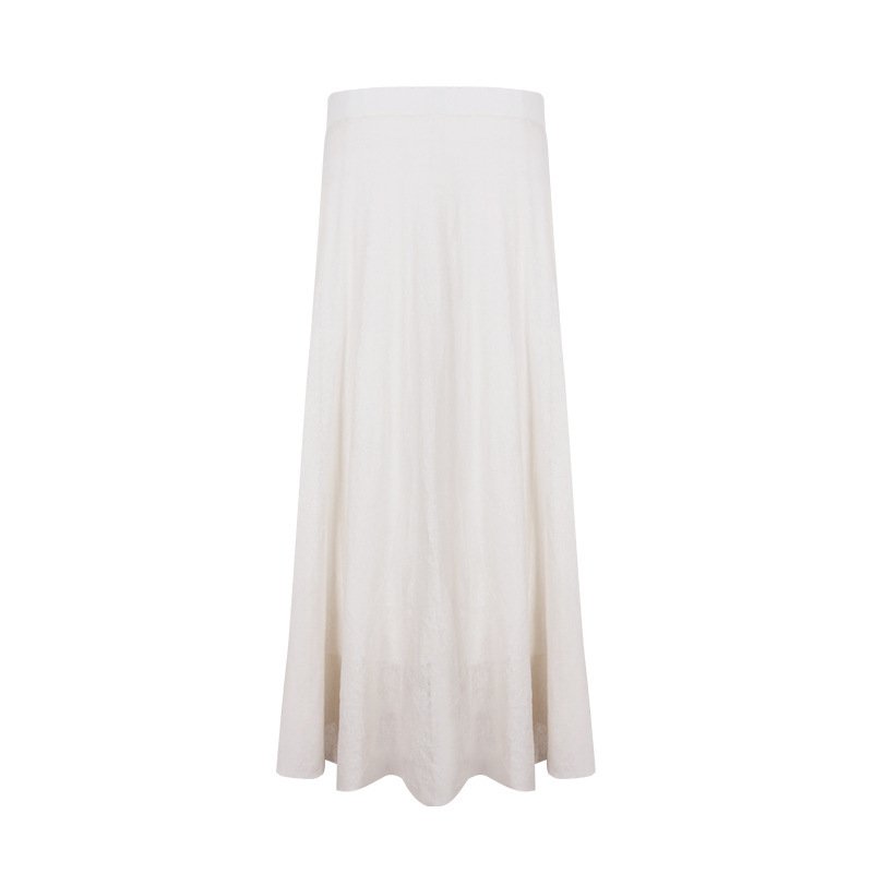 Linen White Pleated Midi Skirt