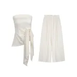 Off - shoulder Satin Off - the - shoulder Top and Wide - leg Pants Set