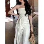 Off - shoulder Satin Off - the - shoulder Top and Wide - leg Pants Set