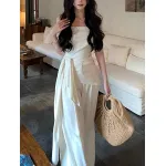 Off - shoulder Satin Off - the - shoulder Top and Wide - leg Pants Set
