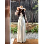Off - shoulder Satin Off - the - shoulder Top and Wide - leg Pants Set