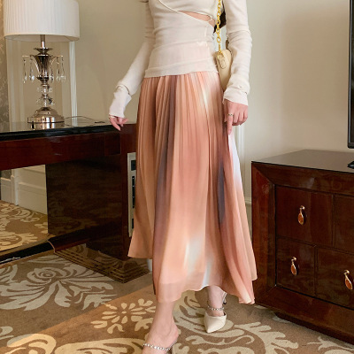 Slimming Tie-Dye Pleated Long Midi Skirt 02
