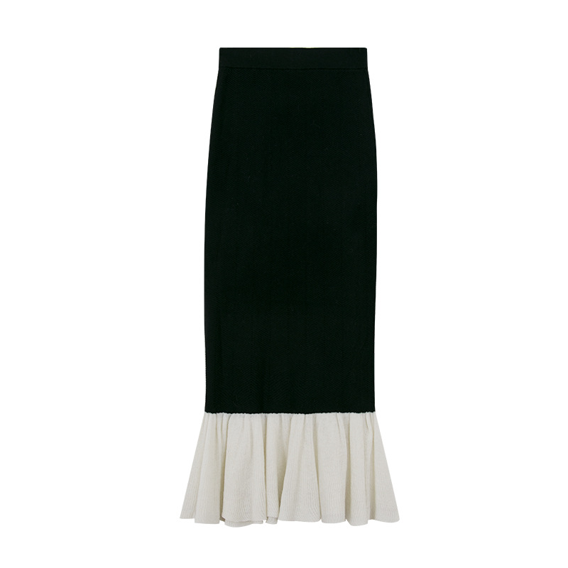 Wool Blend Color-Block Fish Tail Skirt