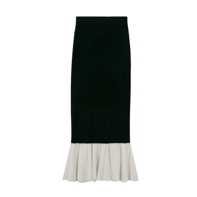 Wool Blend Color-Block Fish Tail Skirt 01