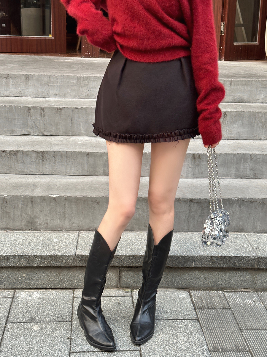 Wool Boucle Tulip Hem Skirt