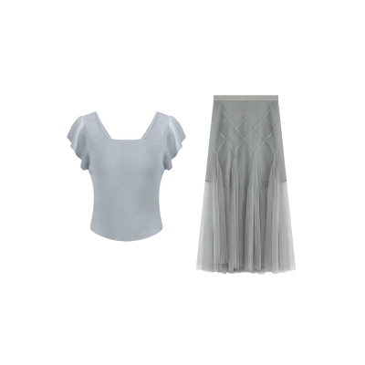 Ballet Knit Top & Pleated Skirt Set 01